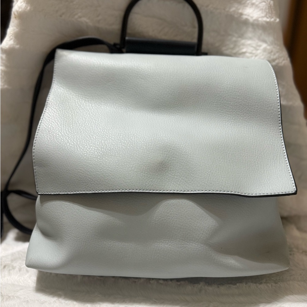 Chic Light Powder Blue Leather Backpack